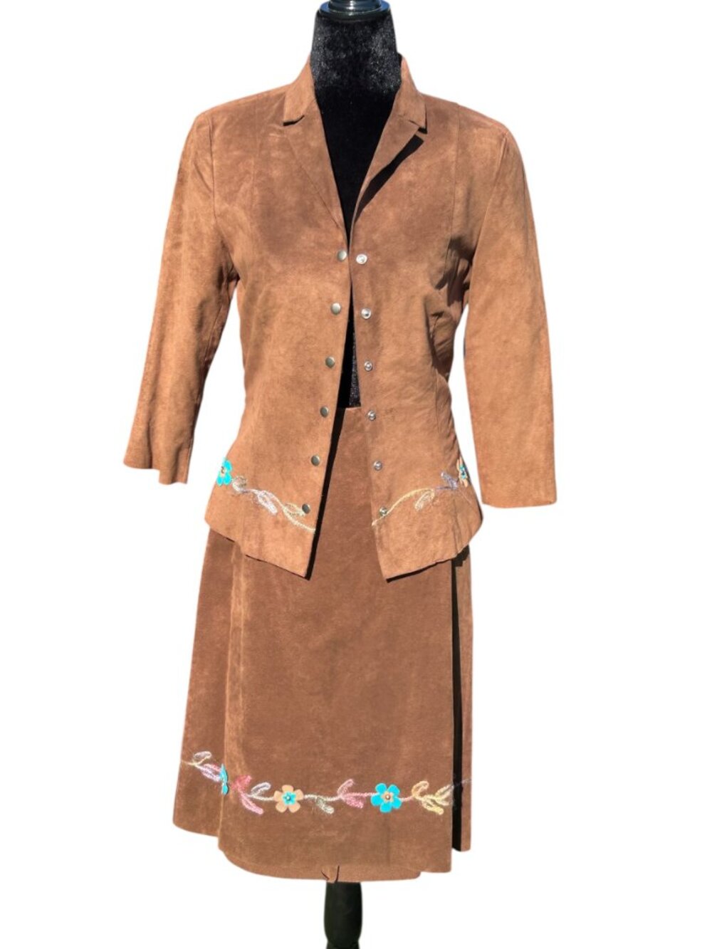 Vintage Hice Brown Suede Embroidered Skirt Suit 2